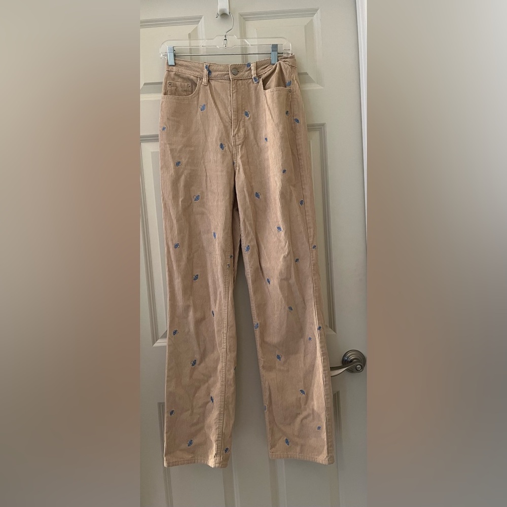 Women’s PacSun Mirco Embroidered Blue Mushroom Tan corduroy Boyfriend Jeans 27